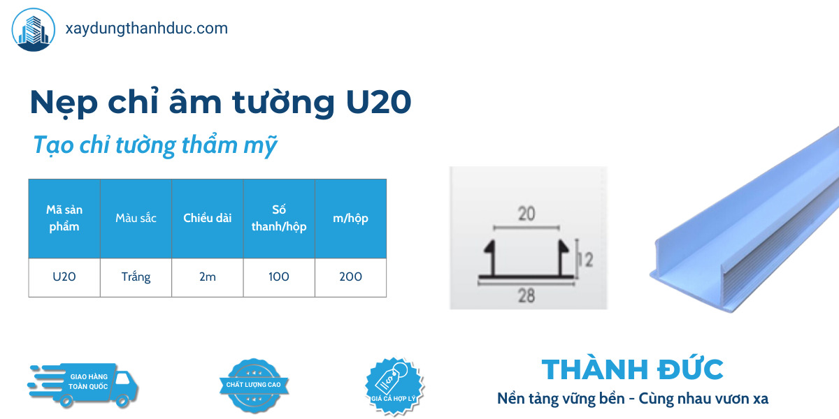 kich co nep u20 - Nẹp Chỉ Tường U20