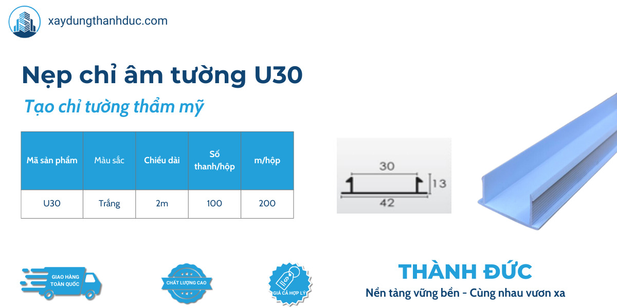 kich thuoc - Nẹp Chỉ Tường U30