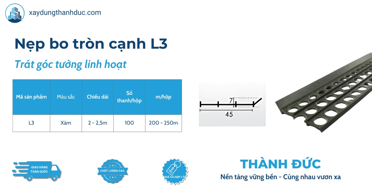 nep trat goc l3 - Nẹp Nhựa Trát Góc L3