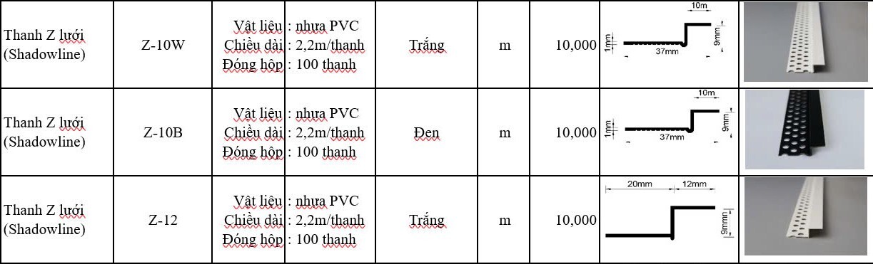 nep Z - Nẹp Z viền trần