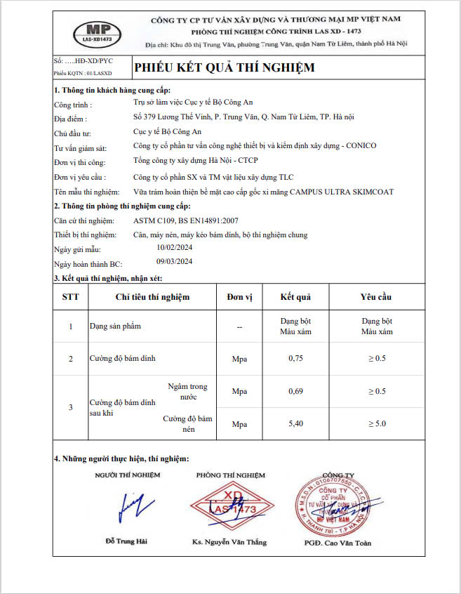 z6102753884473 2afec5781e1294de3505682ac03d2838 - Kiểm định các sản phẩm vữa Campus